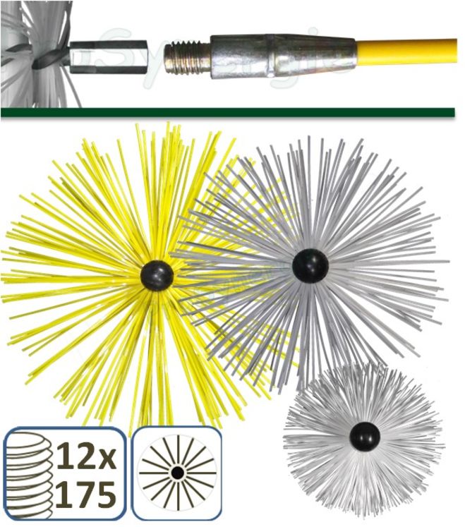 Hérisson Polyamide - Raccord 12 x 175 - Rond Ø 80 à 800 - Brosse de ramonage pour conduits de fumée tubé