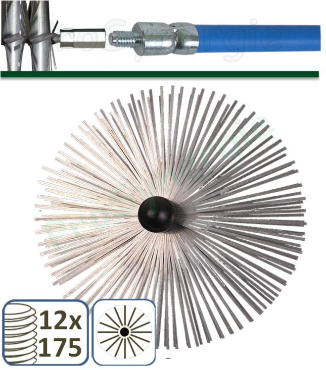 Hérisson Acier - Raccord 12 x 175 - Rond Ø 80 1000 - Brosse de ramonage pour conduits de cheminée maçonné ou potterie