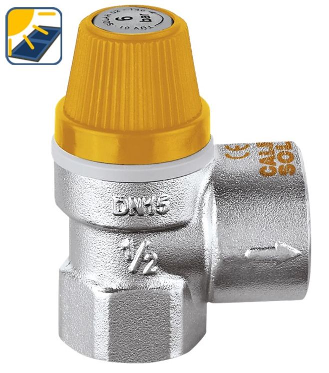 "Soupape de sûreté laiton haute température pour installation solaire Ø 1/2"" F Tarage 10 bar"