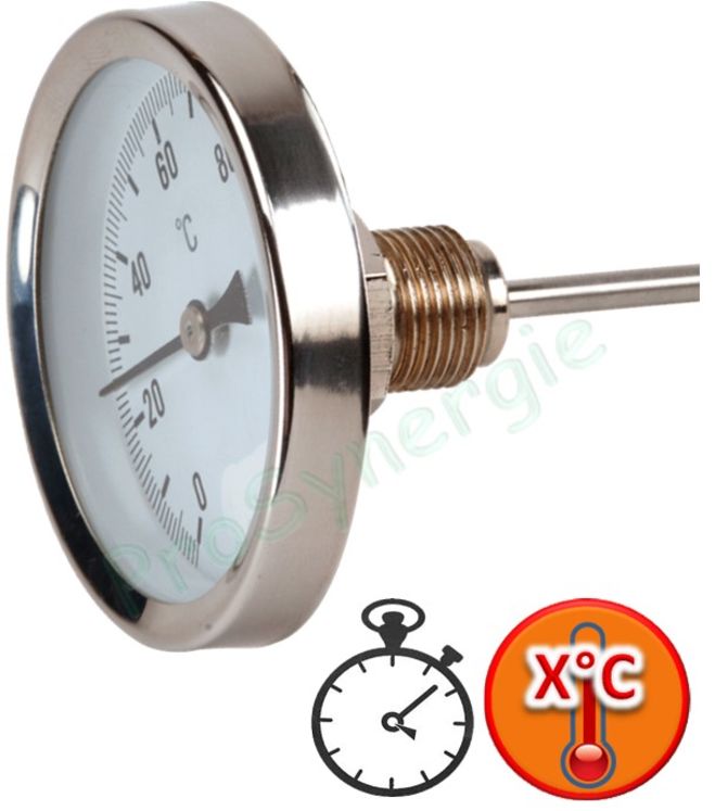 Thermomètre Plongeur à Cadran axial à Réactivité Rapide - M Ø 3/8´´ - Plongeur L  45 mm - Cadran Ø 60 mm - Plage 0 à 100 °C