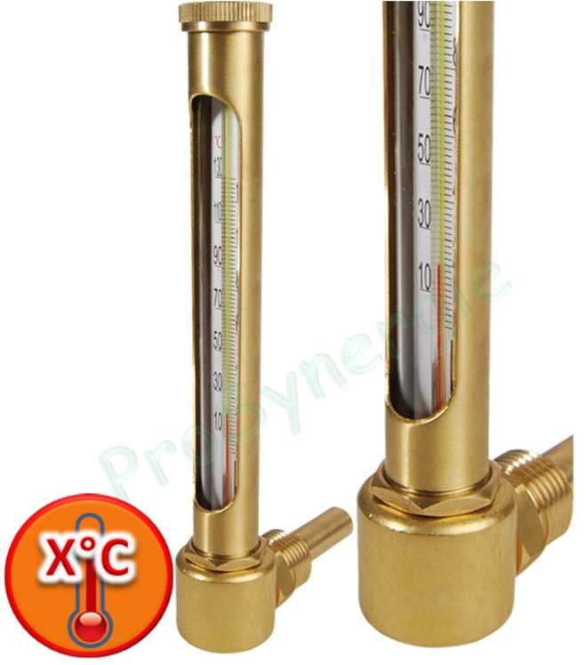 Thermomètre Vertical Rond à corps laiton Plongeur équerre - 1/2´´