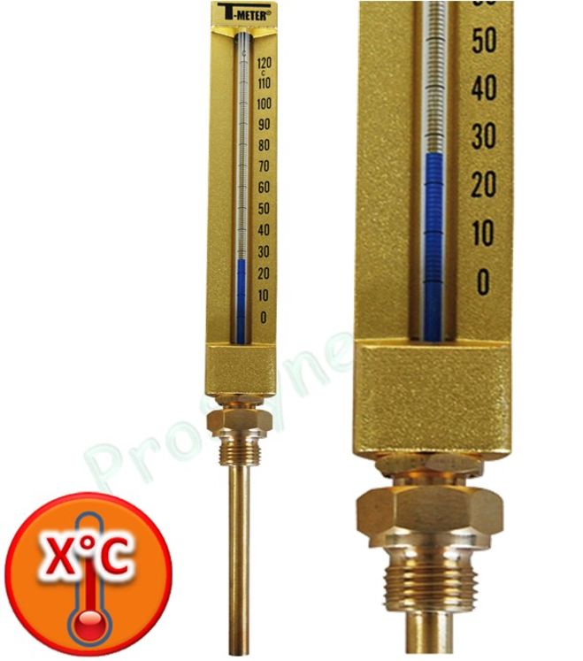 Thermomètre industriel Vertical à corps laiton Plongeur droit - 1/2´´