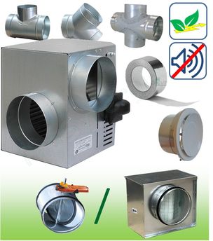 Kit Récupérateur d´Air Chaud Emeraude pour 2 à 8 pièces (de 300 à 550 m³/h). Moteur + bouches + dérivations et accessoires - Caisson de filtration et registre-clapet en option.