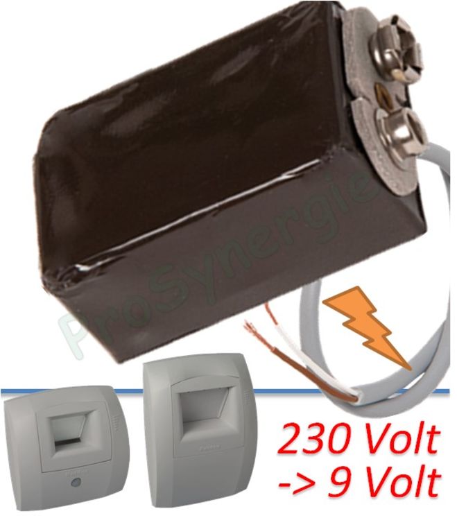 Transformateur 230Vac / 9Vcc interface pour Bouche (permet de remplacer la pile et d'alimentation de celle-ci depuis le secteur)