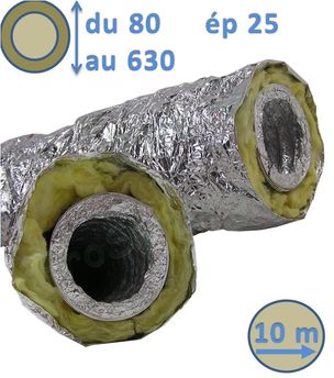 Gaine de 10 mètres VMC souple Alu M0 - Isolée ép.25 ou 50 mm - Chauffage - Ventilation et conduit d´air