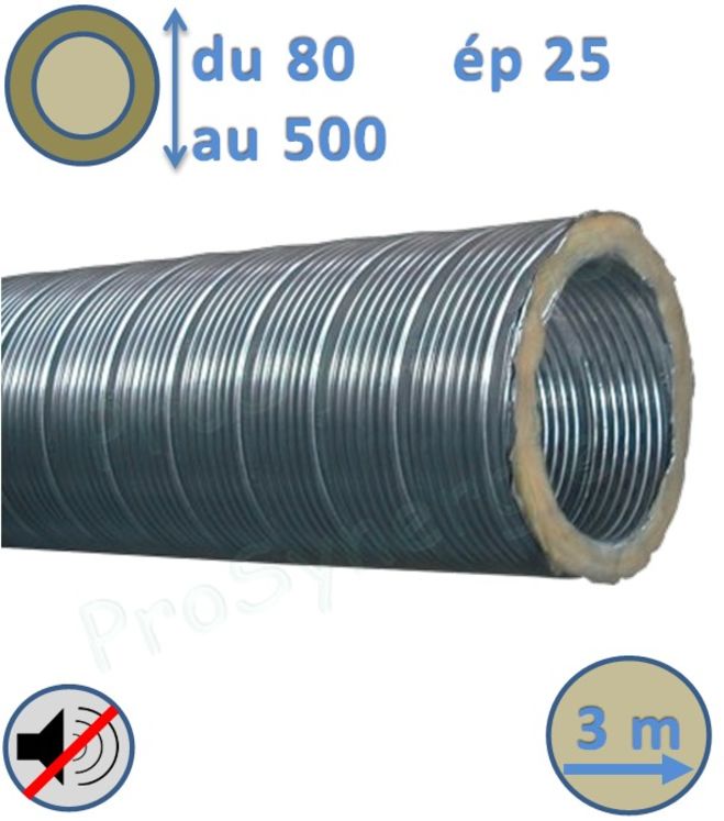 Gaine de 3m Semi-Rigide Aluminium M0 - Isolée ép 25 mm (Option Insonorisé) - Chauffage - Ventilation et conduit d´air