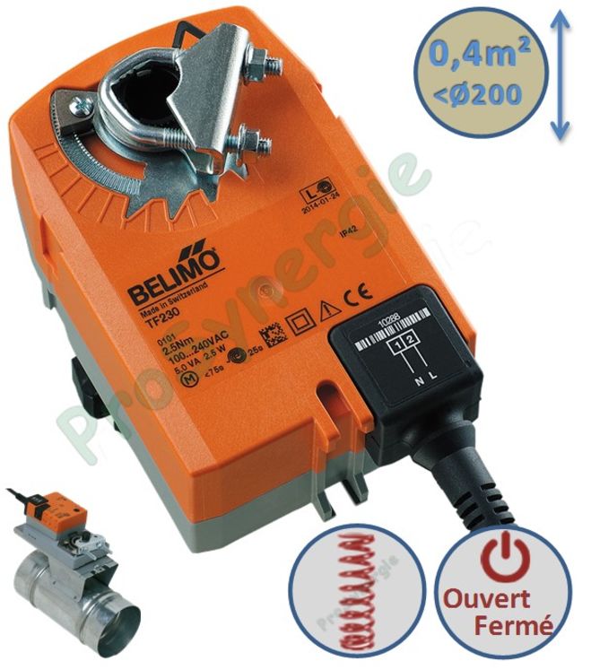 Servomoteurs pour clapet et registre TF230, TF24 - Tout ou Rien avec retour par ressort - 2Nm (section <0.4m² ou Ø200)