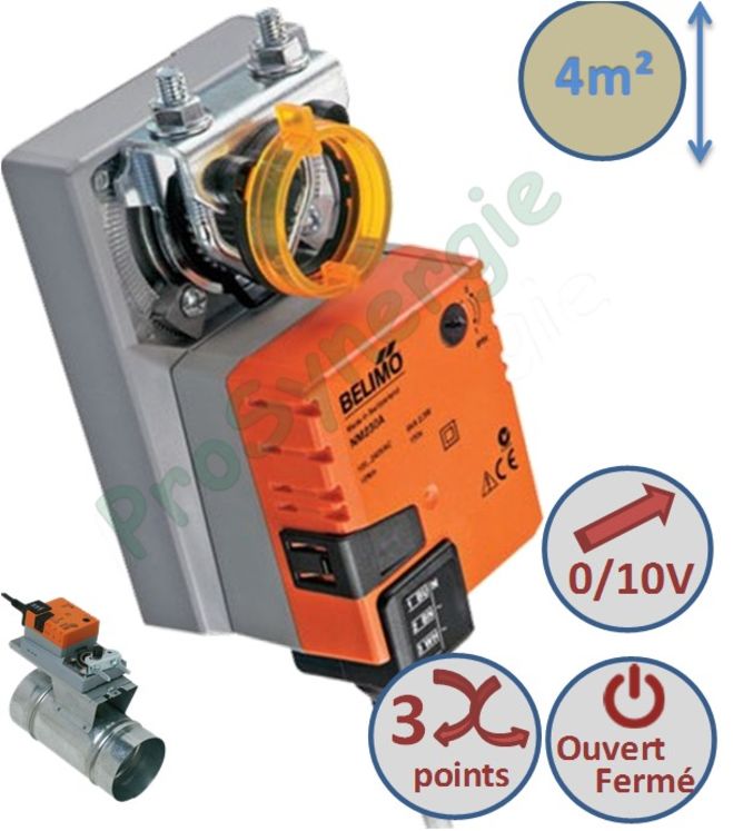 Servomoteurs pour clapet et registre NM et SM 230V et 24V - Tout/Rien ou Proportionnel (SR) commande 3 points (fil) - 10 et 20Nm (section <4m² ou >Ø500)