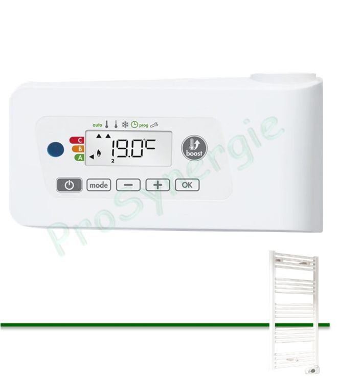 Kit résistance électrique (radiateur sèche serviette) 300 W régulation digital programmable + mode boost -  finition Blanc