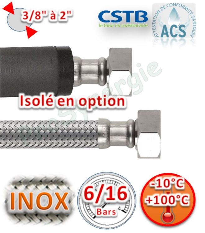 Flexible chauffage EPDM/Inox FF Ecrou Ø3/4´´ DN12mm (16 bars) - Longueur 100cm