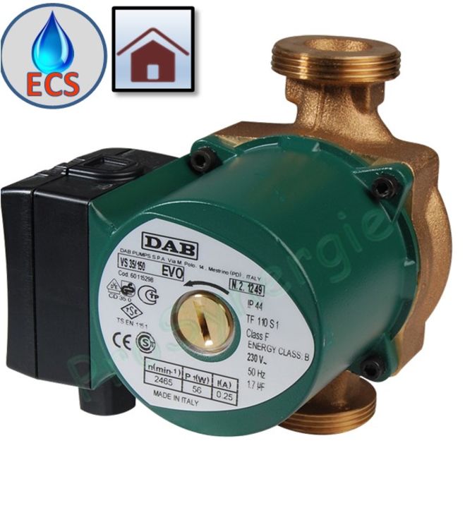 Circulateur d'eau chaude sanitaire (bouclage) corps bronze VS type 8 - Hauteur 150mm - Raccord Ø 1´´1/2´ - Débit jusqu´à 1.8m3/h