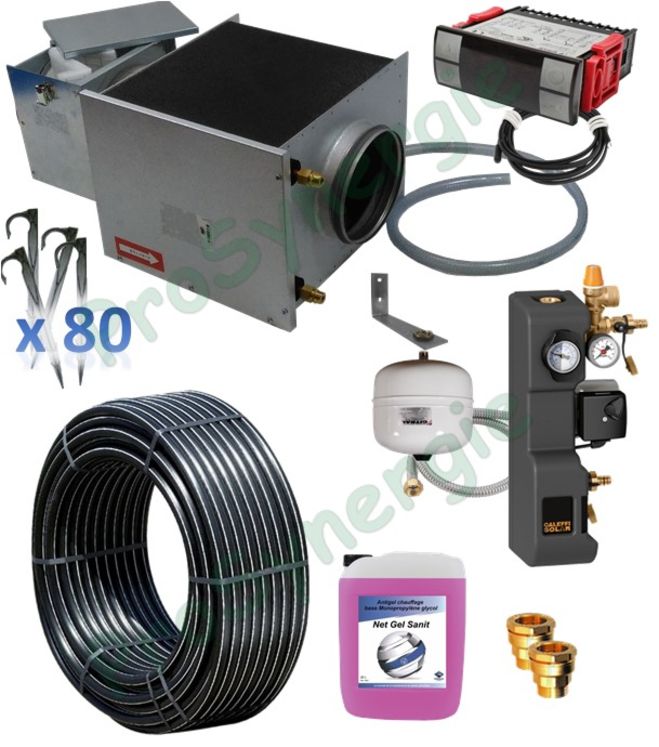 Kit puits géothermique Echangeur hydraulique une couronne (environ 1KW) avec pompe et sécurité + batterie avec filtre à air Ø160mm et régulation