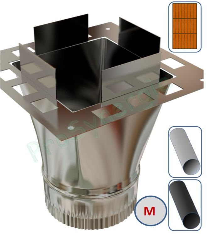 RCH - Adaptateur Inox 316 de bas de boisseaux maçonné (carré ou rectangulaire) pour un raccordement circulaire Ø 150 à 250 mm