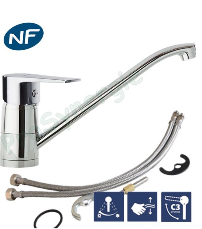 Mitigeur évier 1899 bec moulé orientable Economie d’eau Hauteur sous bec 125mm, saille 235mm