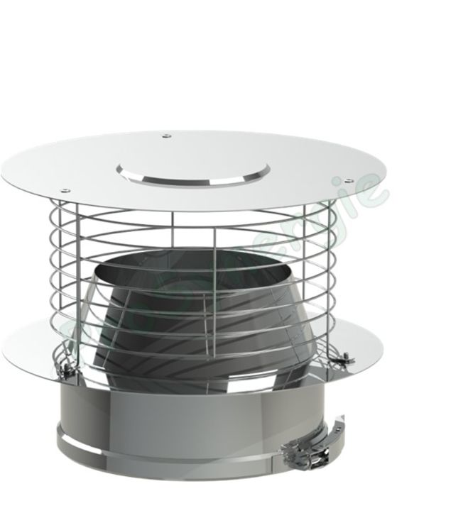 Chapeau Varinox (effet venturi) + grillage anti volatile Inox 316 pour tuyau de fumée Isolé Duoten ou Opsinox - Øint. de 130 à 300 mm