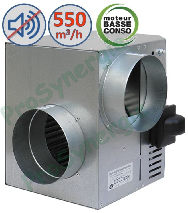 Récupérateur d´air chaud basse conso. 3 à 5 bouches débit jusqu´à 400m³/h Ø125mm (207x260x228mm)
