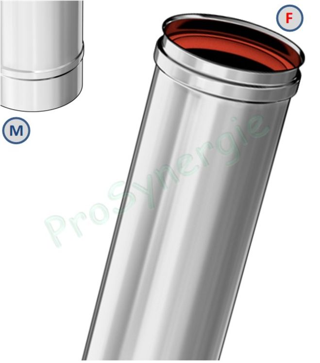 Tuyau longueur 1 mètre (940 mm utile) Rigidten Inox 316 Pro (4/10ème) ''condensation'' avec joint - Ø 130 mm