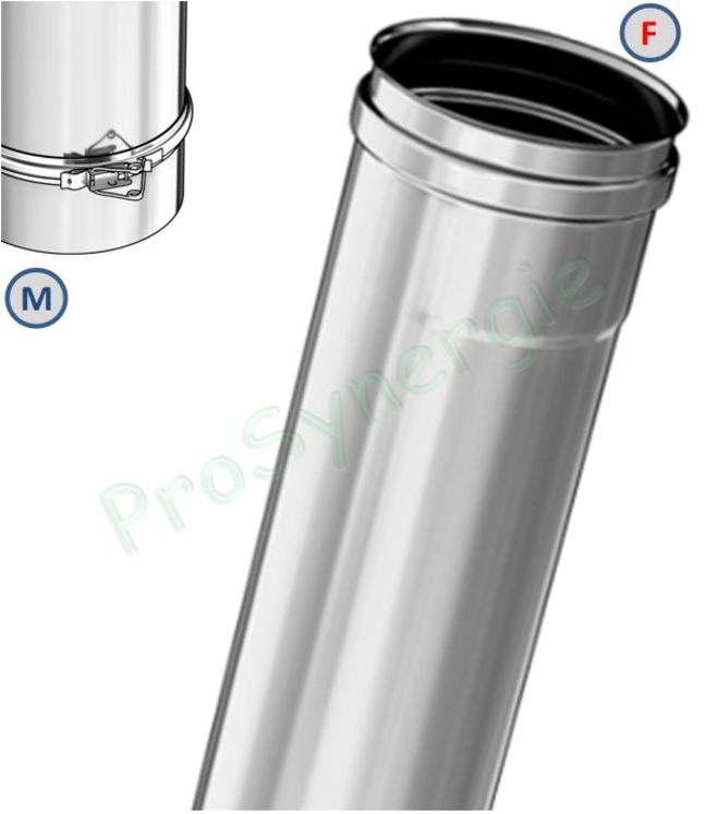 Tuyau longueur 0,33 mètre (270 mm utile) Rigidten Inox 316 (4/10ème) avec bride - Ø 125 mm