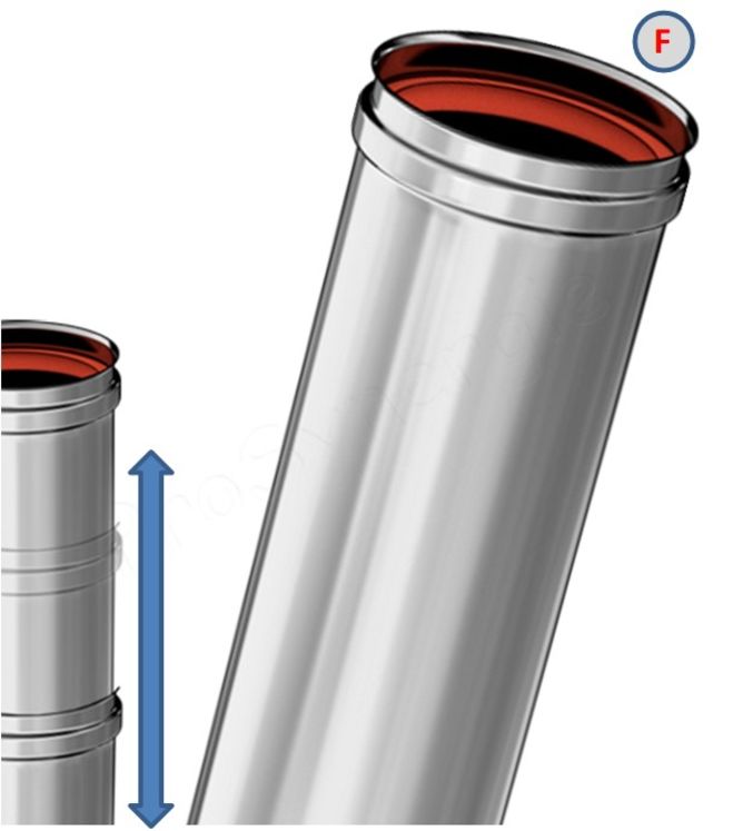 Tuyau coulissant (dans un autre tuyau) longueur 0,5 mètre (de 9 à 39 cm utile) Rigidten Inox 316 Pro (4/10ème) ''condensation'' avec joint - Ø 100 mm