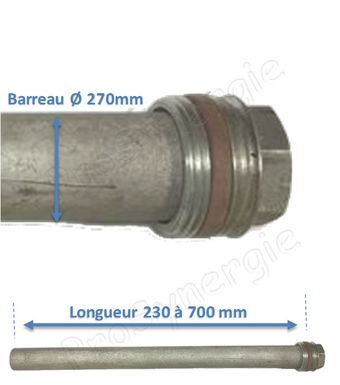 anode magnésium pour chauffe eau D 22 mm Lg 314 mm filetage M10 