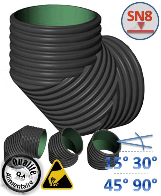 Coude 15° pour Echangeur Puits Canadien PEHD SN8 - DN 150 (Øint./ext. = 151.4 / 174.8 mm)