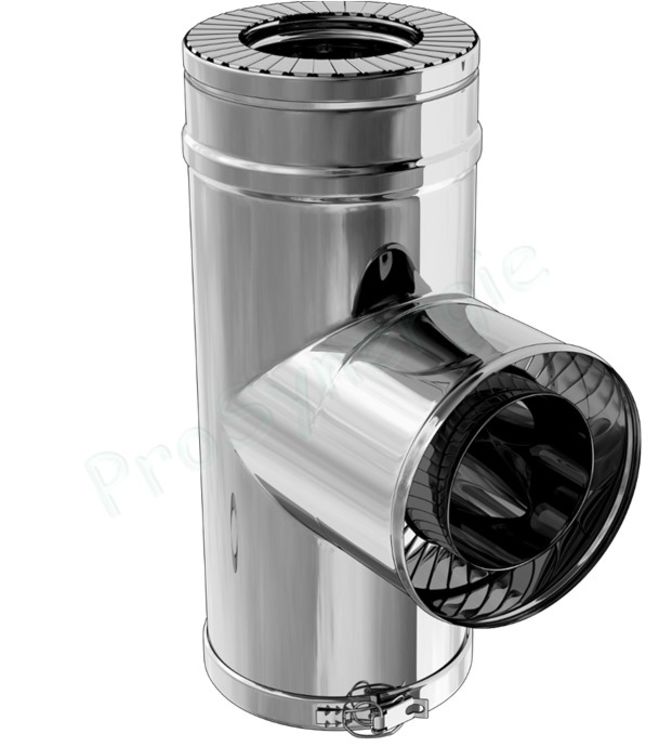 Té Equerre isolé Inox/Inox 90° - Ø  80/130 mm - avec Bride