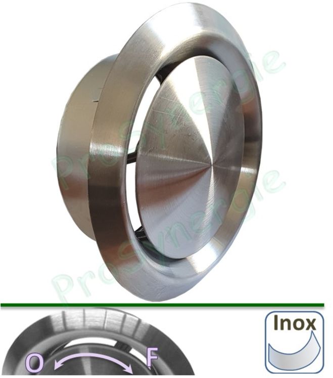 Bouche d´extraction ou d´insufflation Inox Réglable - Ø 125 mm