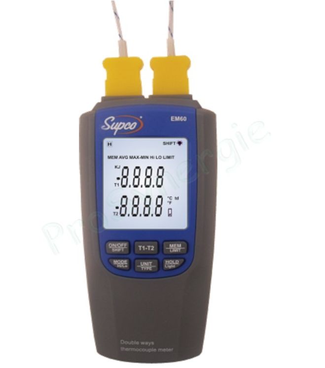 Thermomètre différentiel 2 Voies - 2 sondes Thermocouple