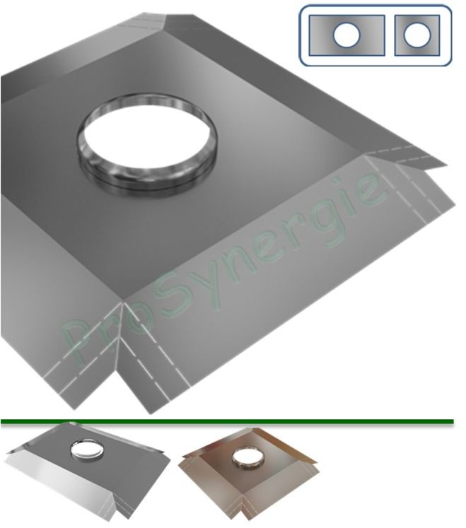 Plaque d´étanchéité Inox souche conduit cheminée maçonné (cape italienne) carré sections : 200x200 ou 250x250 ou 300x300mm - passage tubage Ø 125/131mm