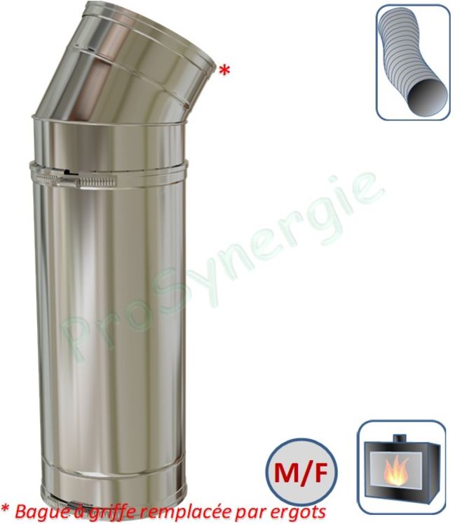 Raccord Inox coudé départ insert télescopique F Ø 180 mm - Flexible Ø 155/161 mm
