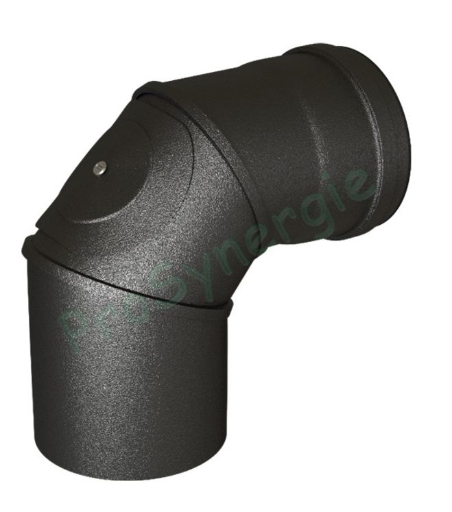 Coude 90° avec trappe de visite Email Noir Mat - Ø  80 mm - Joint Viton vert - Poêle à Pellets