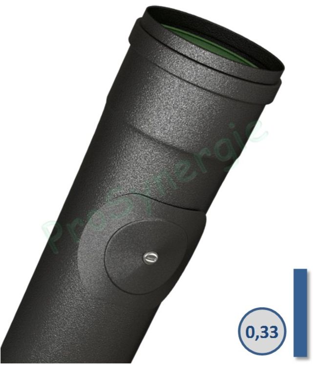 Tuyau de poêle av. joint viton (mâle rétreint) avec porte de visite acier 1mm émaillé noir mat Ø 80 et 100mm longueur 33cm