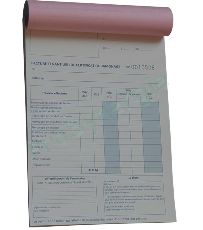 Carnet de ramonage - 50 attestations et factures de ramonage