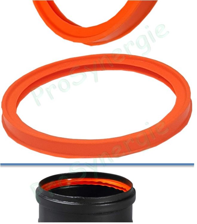 Joint silicone orange THT (haute température 300°) à double lèvre pour tuyau Acier Email Pellet - Ø 80 mm