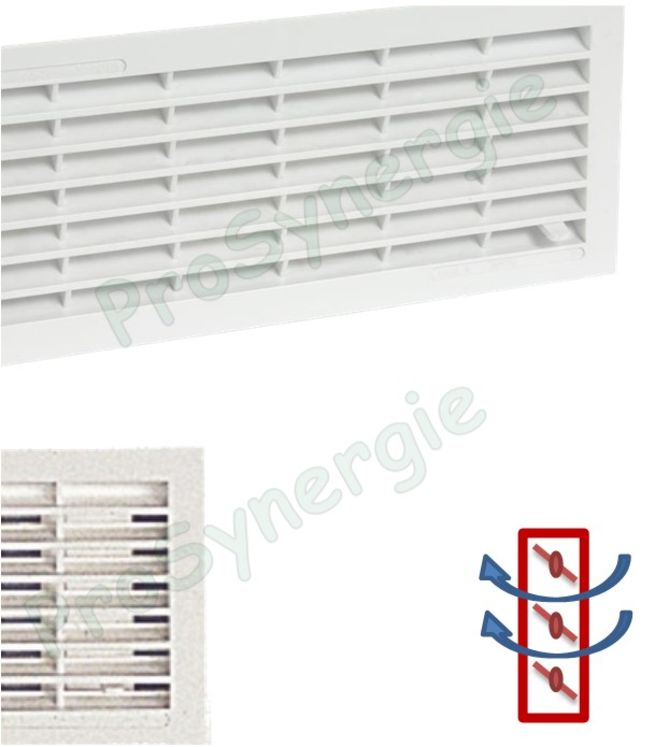 Grille de ventilation 108x254mm (visser et coller) 84cm² à fermeture (registre) - scellement 88x234mm couleur blanche