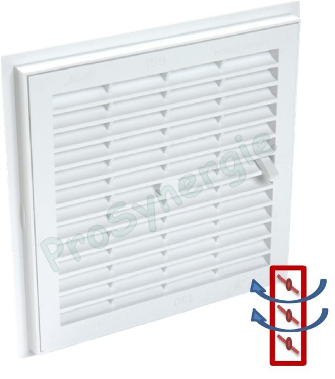 Grille de ventilation 84cm² - 129x274x24mm avec mousticaire (à sceller 113x259mm) à fermeture (registre) - couleur blanche