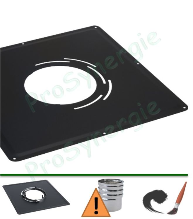 Plaque de propreté 40 x 40 cm inox laqué noire RAL9005 - Conçue spécialement pour adaptateur à visser de tubage flexible de conduit de fumée