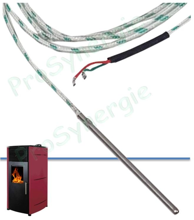 Capteur sonde T° fumée thermocouple K500 1200°C bulbe inox ØxL= 2.5x60mm câble ht° longueur 1.1 mètres DIN43714
