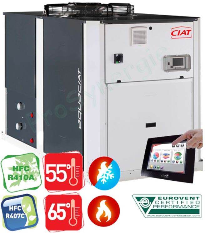 Pompe à Chaleur Aquaciat ILD 180A réversible (Inverter Groupe d´eau glacée R410A) 400V 44,8A - Pc 46,4KW (7/6°C 30/35°C) Pf 43,1KW (7/12°C 35°C) - 1114x2110x1440mm