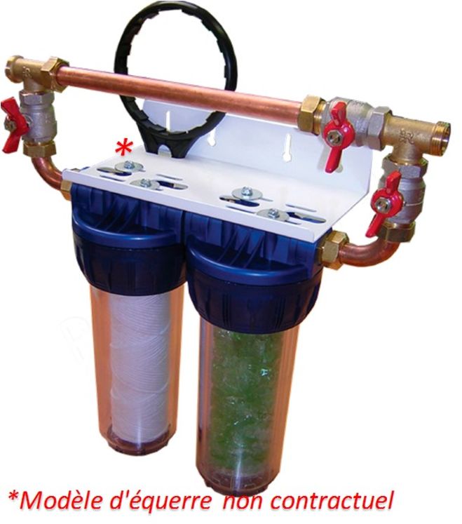 Kit de pot à filtre Duo (Filtration + Anti-calcaire polyphosphate) + Bypass avec vannes et raccords + Clé