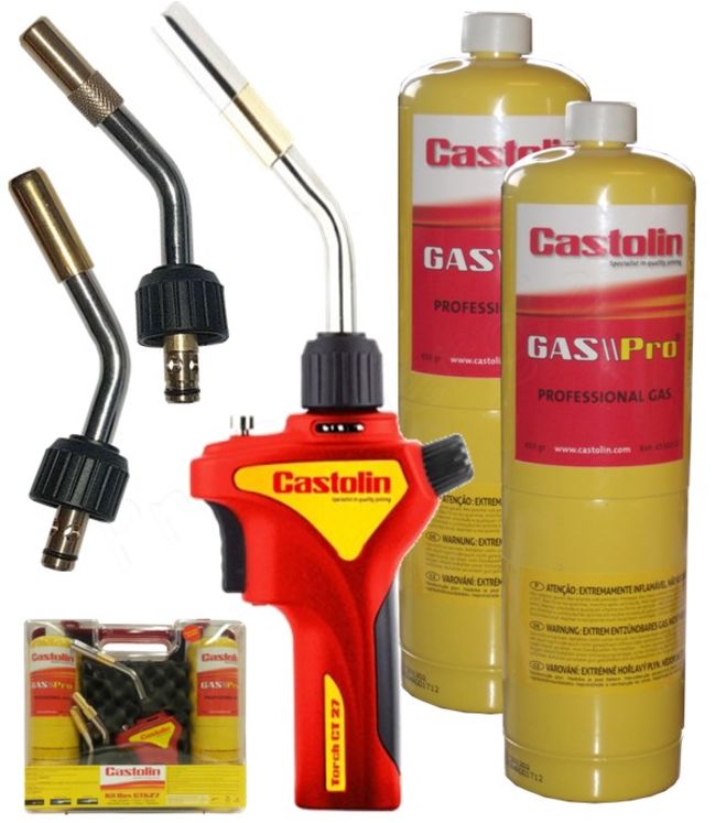 kit Valise CASTOLIN CTK27-2 bouteilles - Chalumeau piezzo avec trois lances - Gaz PRO (bouteille jaunes type MAPP PRO)