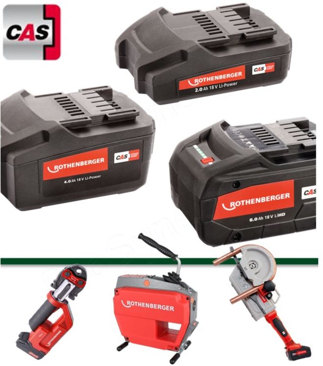 Batterie CAS 18 V - 2/4/8 A/h pour Machine Rothenberger (Romax Compact TT / Romax 4000 / R600 / Robend / ect)