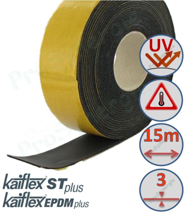 Bande Adhésif Isolé épaisseur 3mm (type Kaiflex EPDM Plus) - largueur x longueur = 50mm x 15 mètres