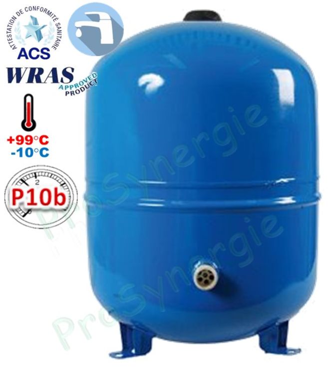 Vases d´expansion sanitaires ACS eau potable froide/chaude sur pieds série Hydro-Pro Contenance 50 Litres Ø x Haut. = 380 x 543mm - Raccord ØM1´´