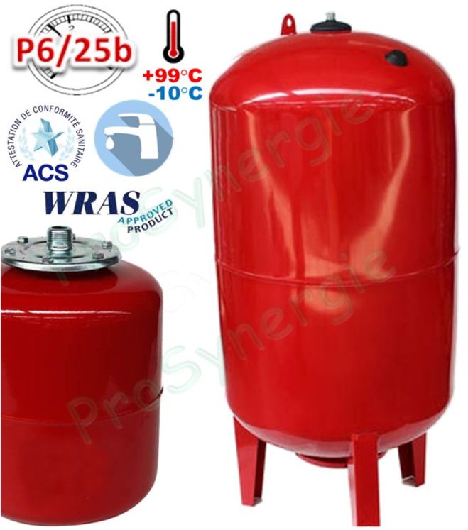 Vases sanitaires ACS eau potable froide/chaude sur pieds à bride, vessie série Ultra-Pro Contenance 60 Litres Ø x Haut. = 380 x 880mm - Raccord ØM1´´