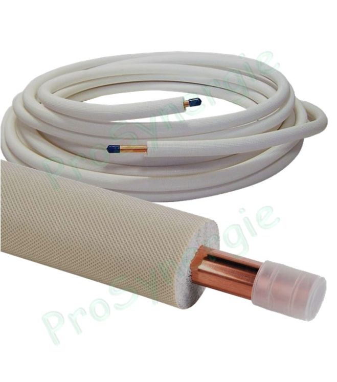 Tube cuivre pré-isolé simple pour clim - Isolant 6 ou 10 mm - M1 - Bobine de 25 m