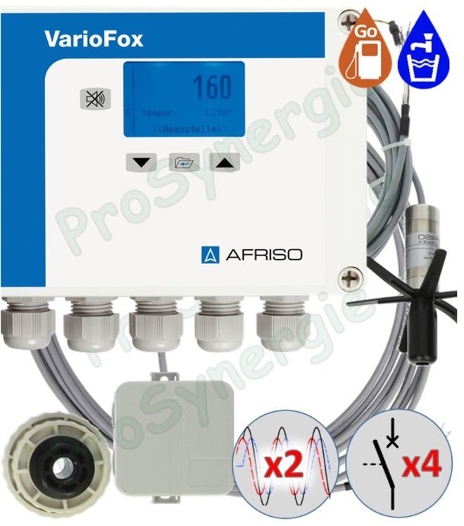 Jauge Electronique VarioBox 1 (VarioFox 24) (eau & fioul) affichage m3, hauteur, % + 4 contacts + 2 analogiques - Accessoires raccordement + sonde