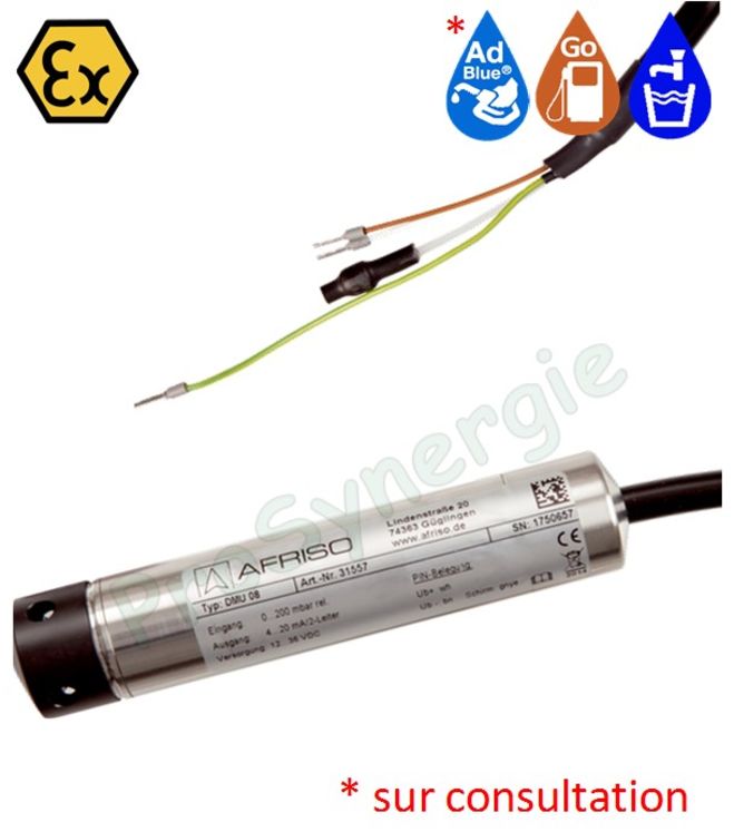 Transmetteur de pression submersible et Atex 0.3 bars DMU 08 + 5 mètres cable type FEP