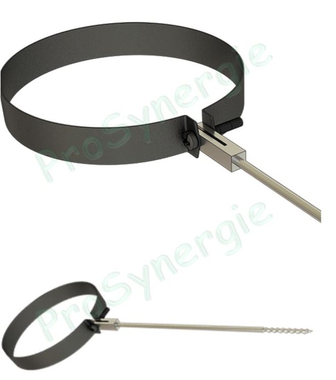 Collier de fixation avec bague noir mat Ø 97 à 230 mm + tige entretoise écartement 220mm et vis 30mm
