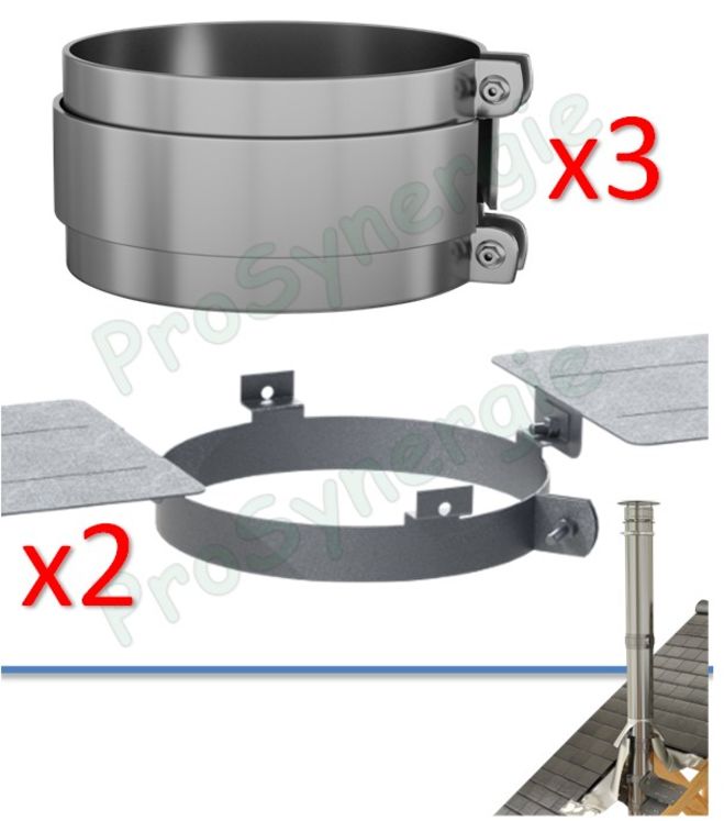 Kit de fixation sortie de toit Ø 200 mm - conduit de fumée isolé Duoten (2,5 m sans haubanage)